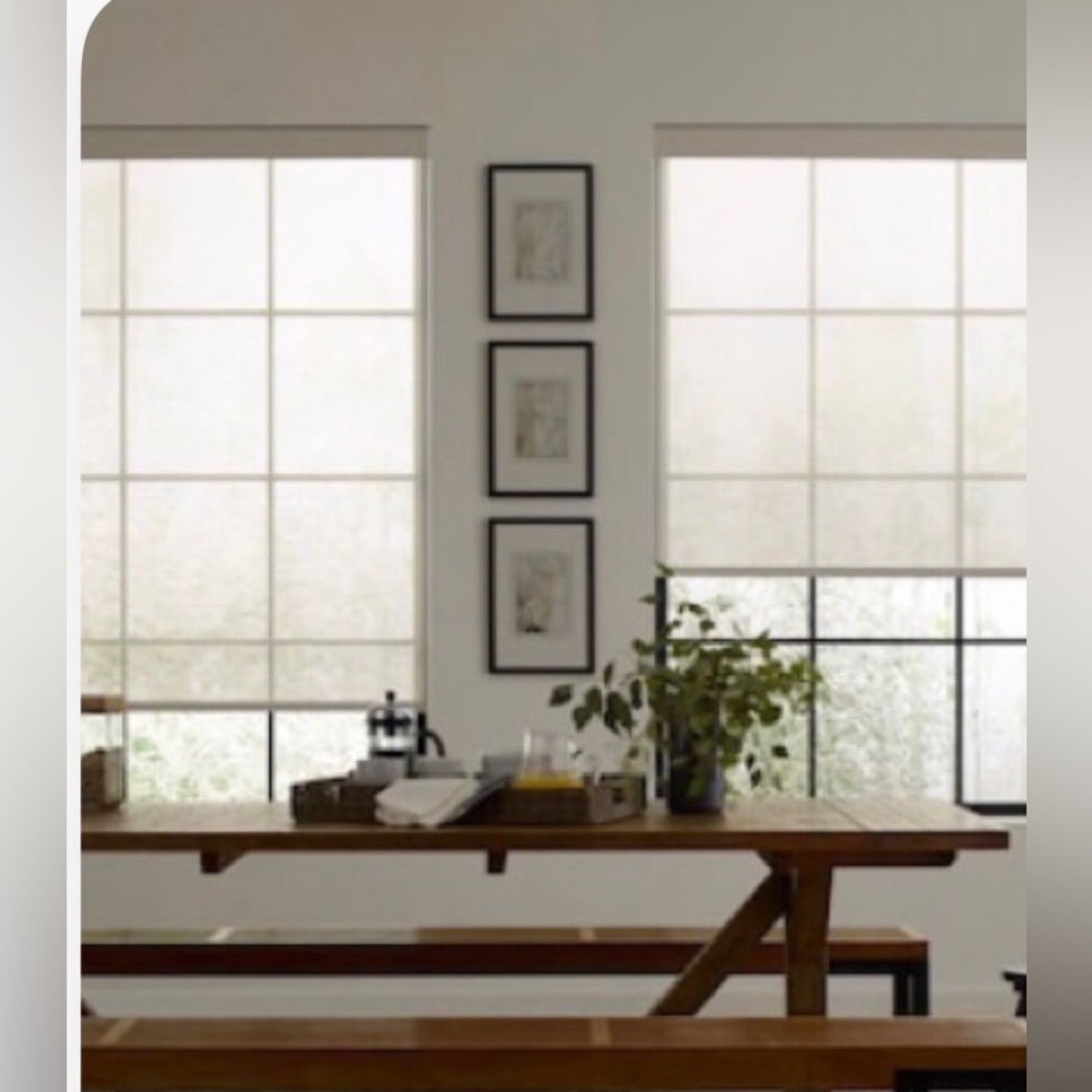 Set of 2 Levolor Solar Roller Shades, both shades are 120x144”.  White, quality.